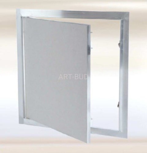 Klapa rewizyjna aluminiowa z płytą GKBi/H2 do ścian i sufitów System F1. Wymiary: 20x20, 30x30, 40x40, 50x50 lub 60x60 cm. Wkład Klapa rewizyjna aluminiowa z płytą GKBi/H2 do ścian i sufitów System F1. Wymiary: 20x20, 30x30, 40x40, 50x50 lub 60x60 cm. Wkład