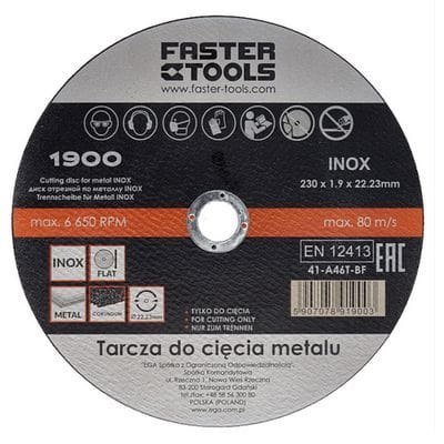 Tarcza do cięcia metalu INOX 230 x 1,9 1900 Faster Tools Tarcza do cięcia metalu INOX 230 x 1,9 1900 Faster Tools