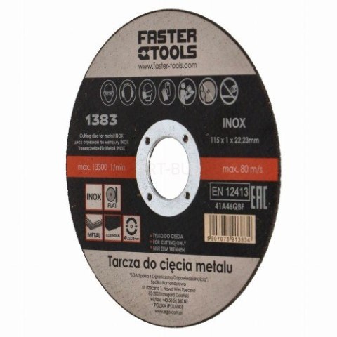 Tarcza do cięcia metalu INOX 115 x 1 mm 1900 Faster Tools Tarcza do cięcia metalu INOX 115 x 1 mm 1900 Faster Tools
